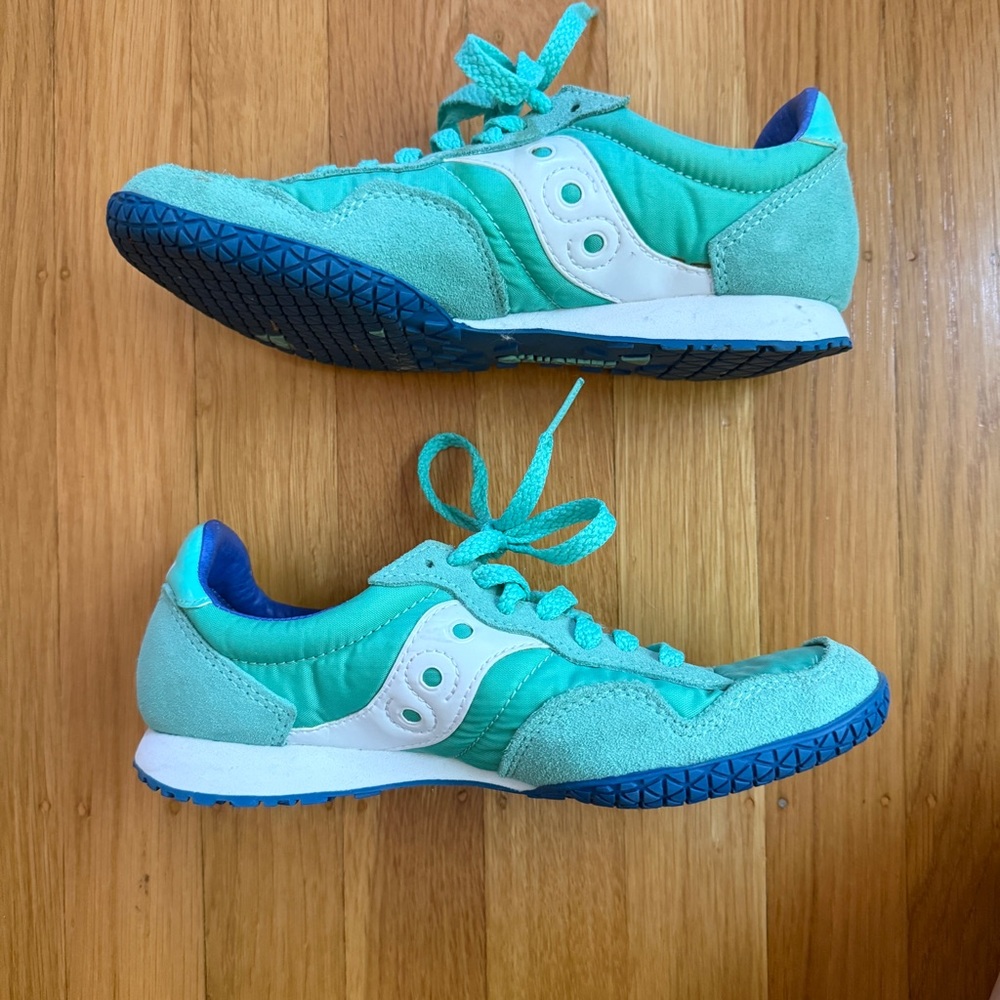 Saucony Bullet Aqua and White Retro Sneakers Shoes